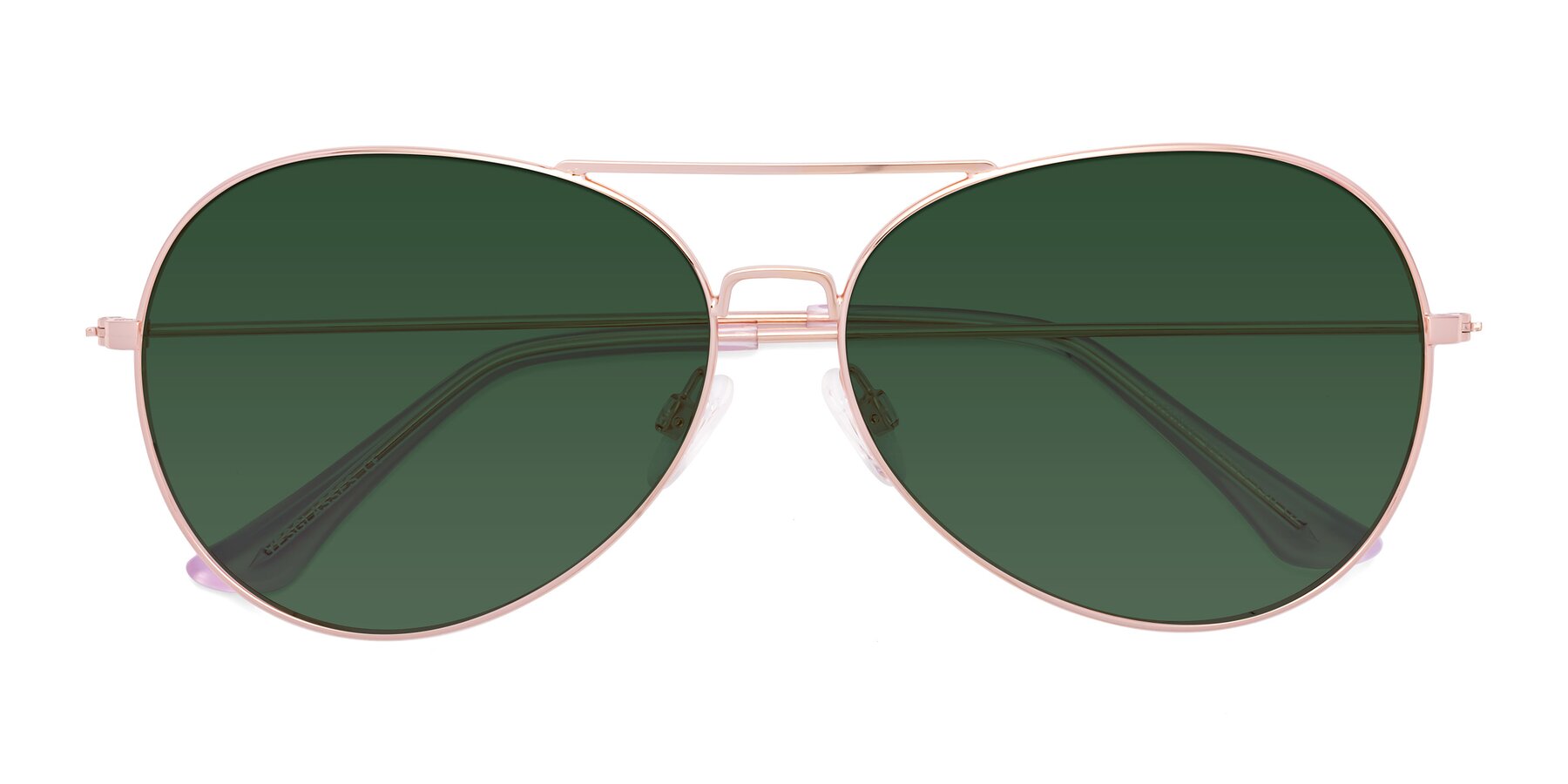 Folded Front of Paradise in Rose Gold with Green Tinted Lenses