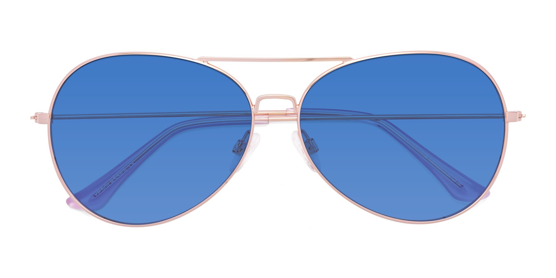 Folded Front of Paradise in Rose Gold with Blue Tinted Lenses