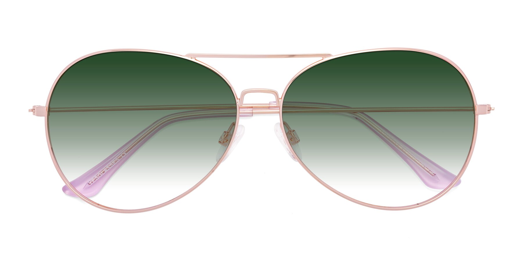 Folded Front of Paradise in Rose Gold with Green Gradient Lenses