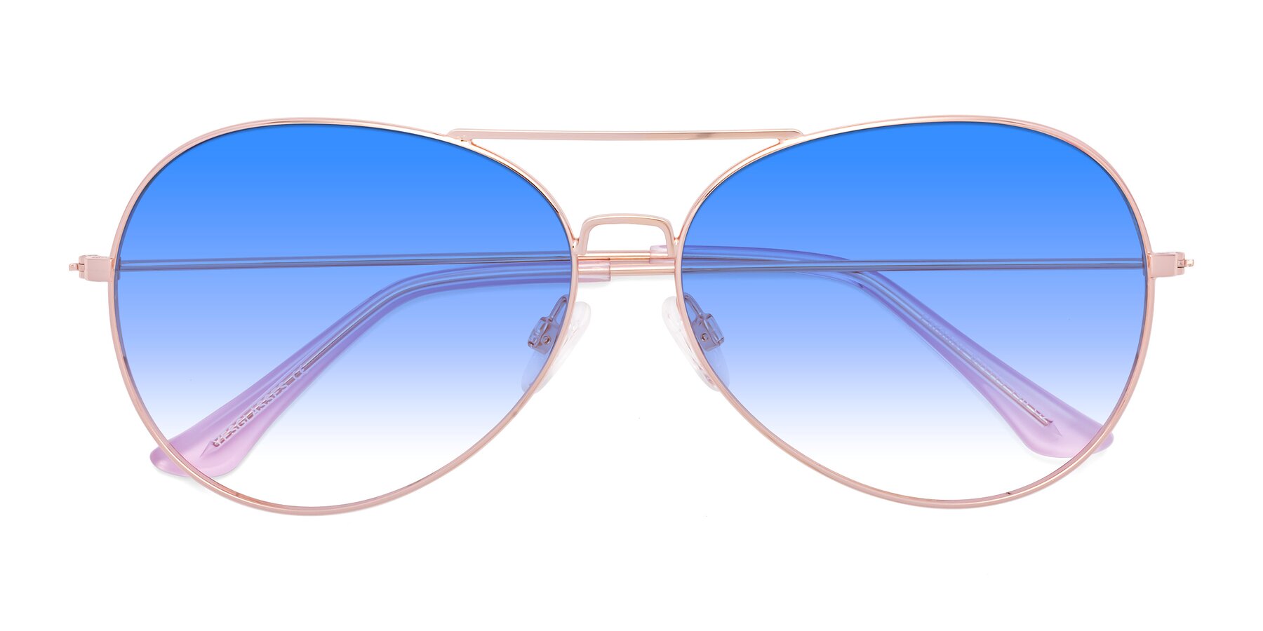 Folded Front of Paradise in Rose Gold with Blue Gradient Lenses