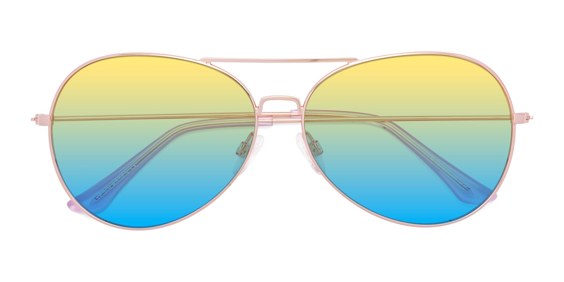 Folded Front of Paradise in Rose Gold with Yellow / Blue Gradient Lenses