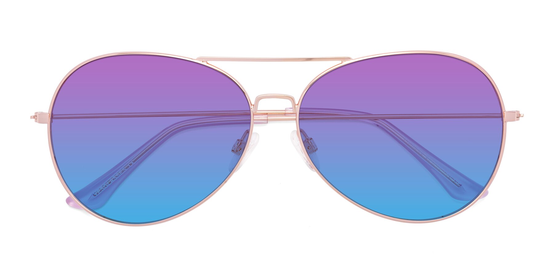 Folded Front of Paradise in Rose Gold with Purple / Blue Gradient Lenses
