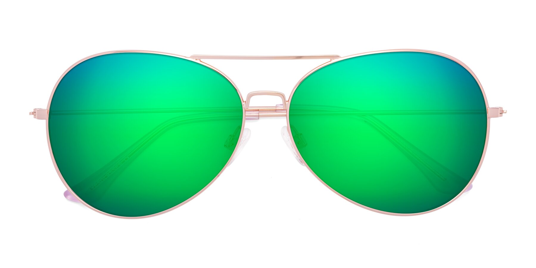 Folded Front of Paradise in Rose Gold with Green Mirrored Lenses