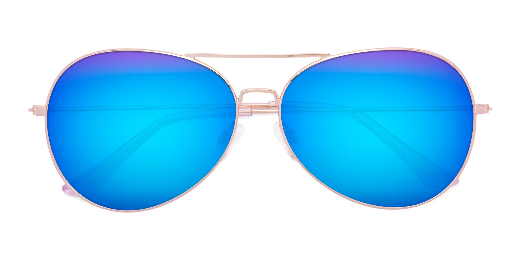 Folded Front of Paradise in Rose Gold with Blue Mirrored Lenses