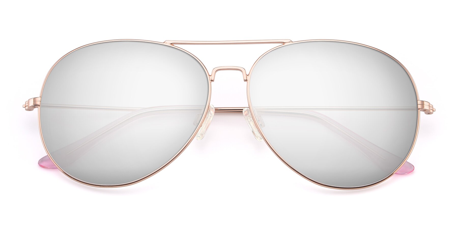Folded Front of Paradise in Rose Gold with Silver Mirrored Lenses