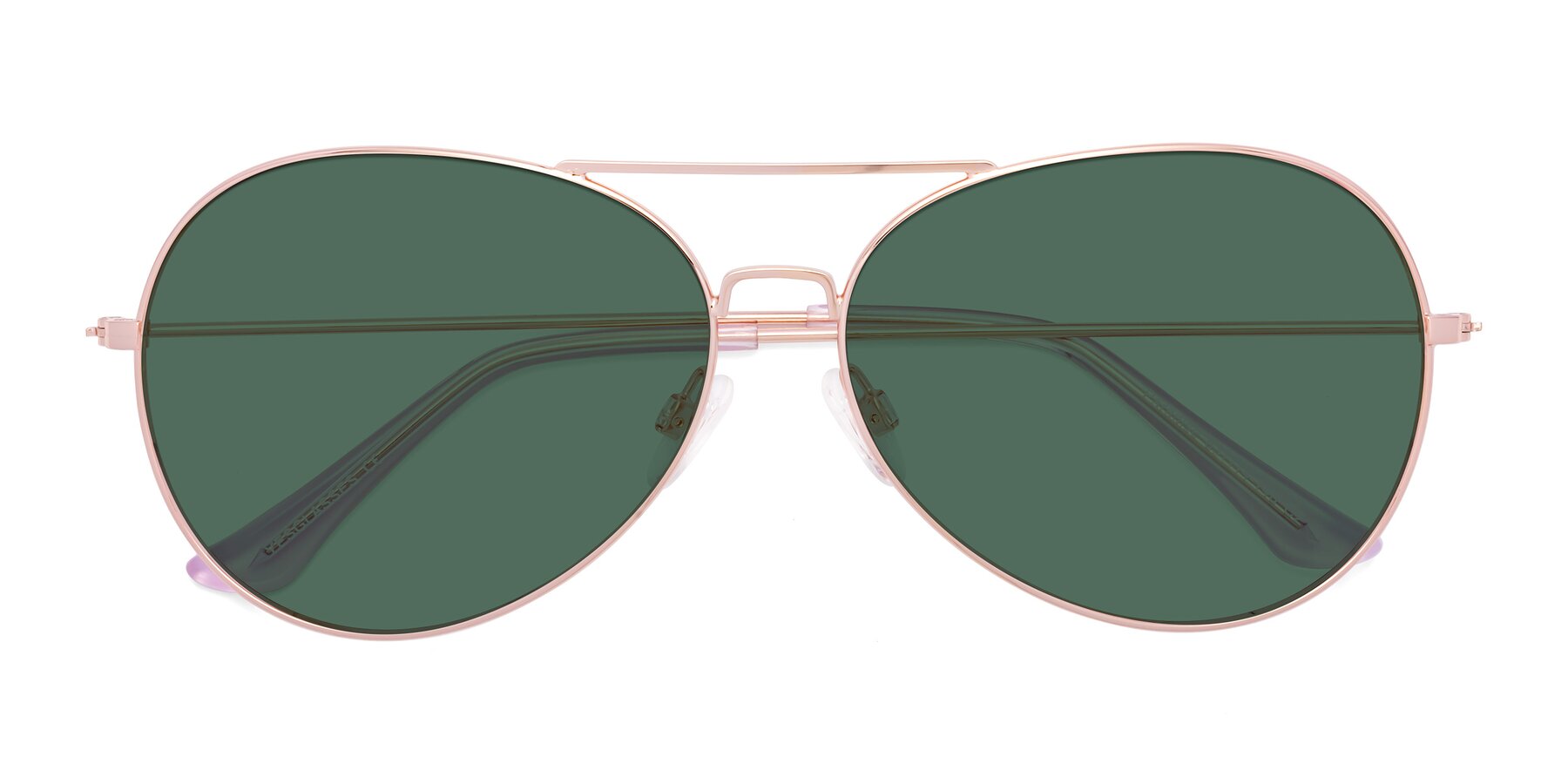 Folded Front of Paradise in Rose Gold with Green Polarized Lenses
