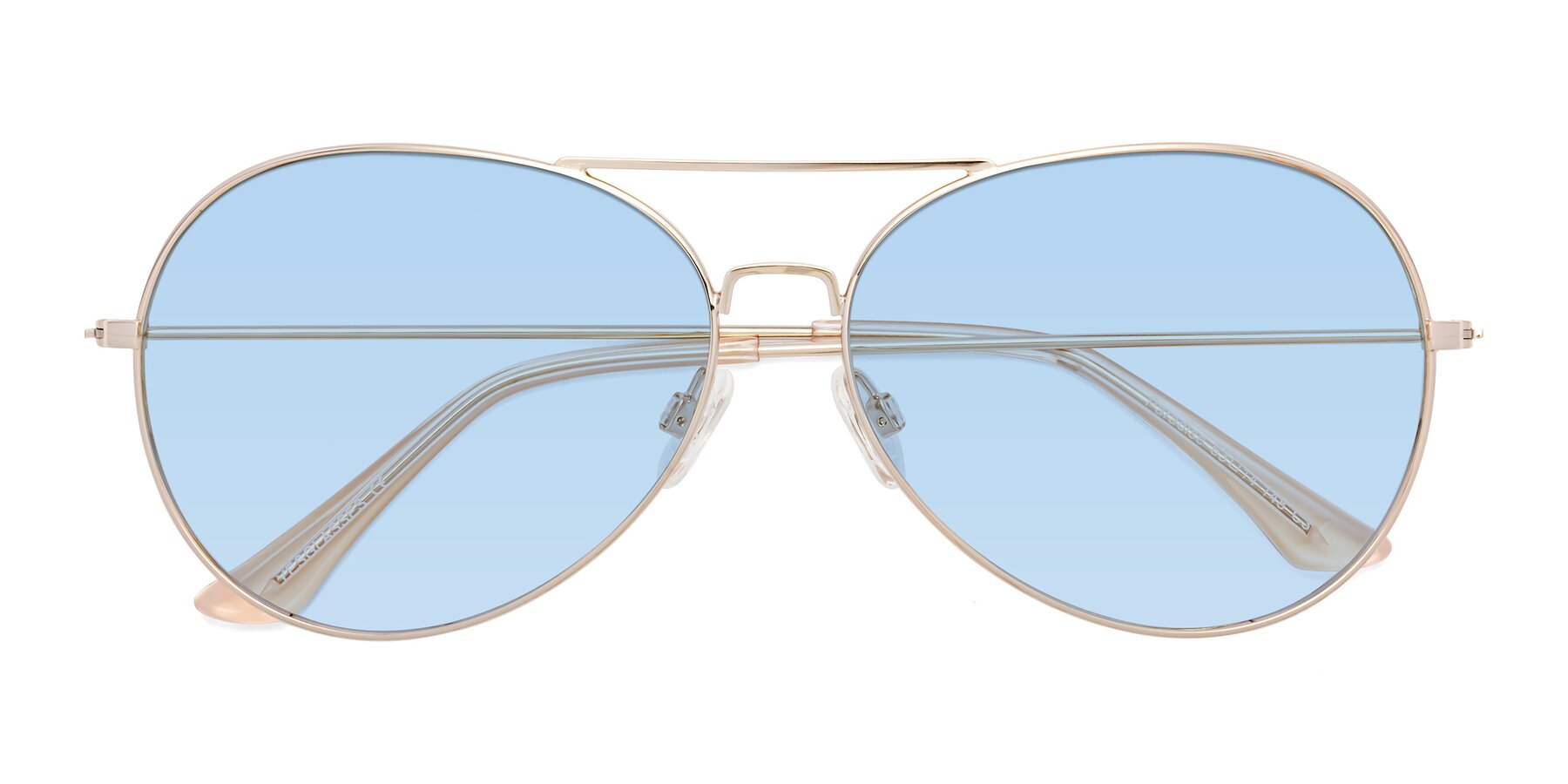 Folded Front of Paradise in Gold with Light Blue Tinted Lenses