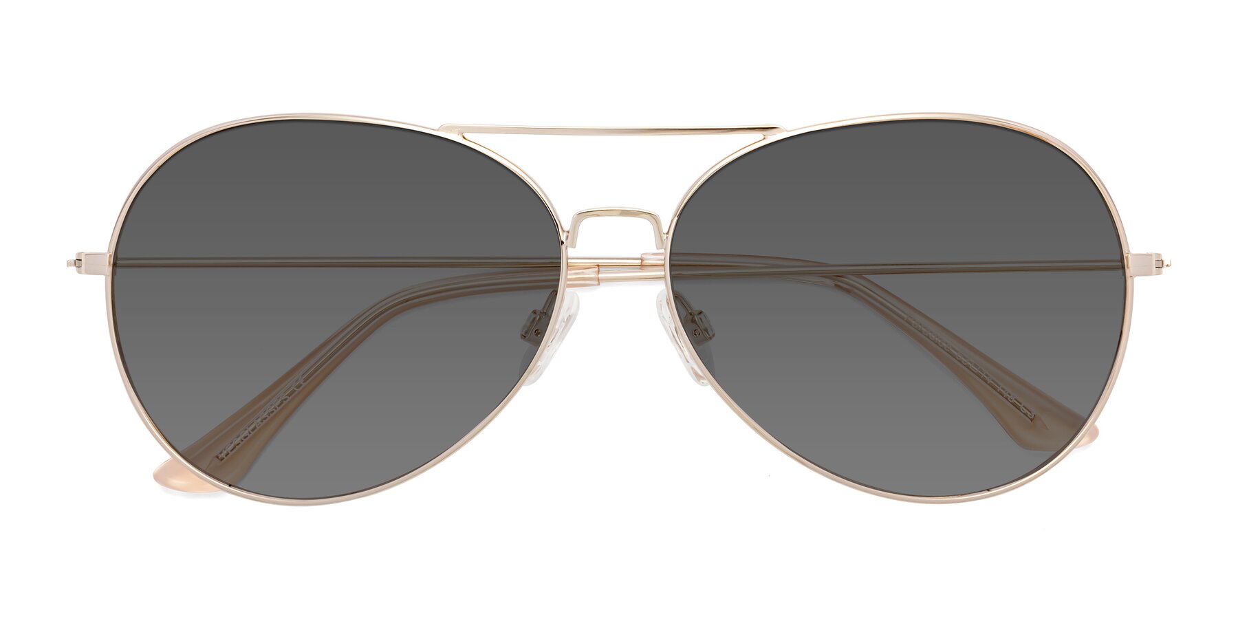 Folded Front of Paradise in Gold with Medium Gray Tinted Lenses
