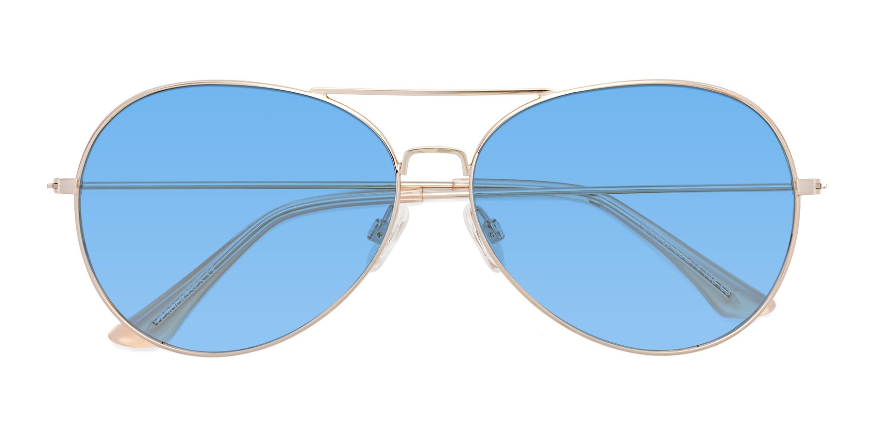 Folded Front of Paradise in Gold with Medium Blue Tinted Lenses