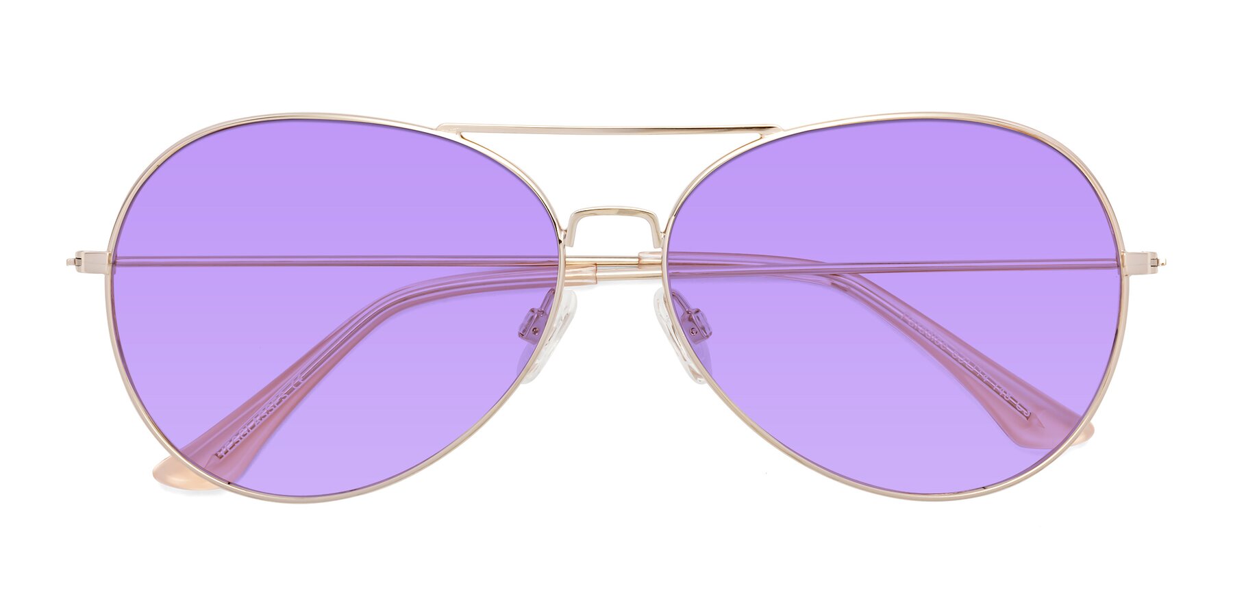 Folded Front of Paradise in Gold with Medium Purple Tinted Lenses