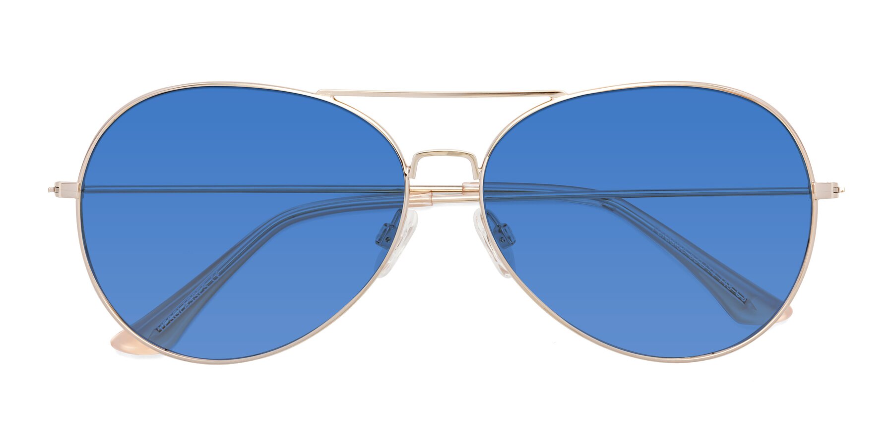 Folded Front of Paradise in Gold with Blue Tinted Lenses