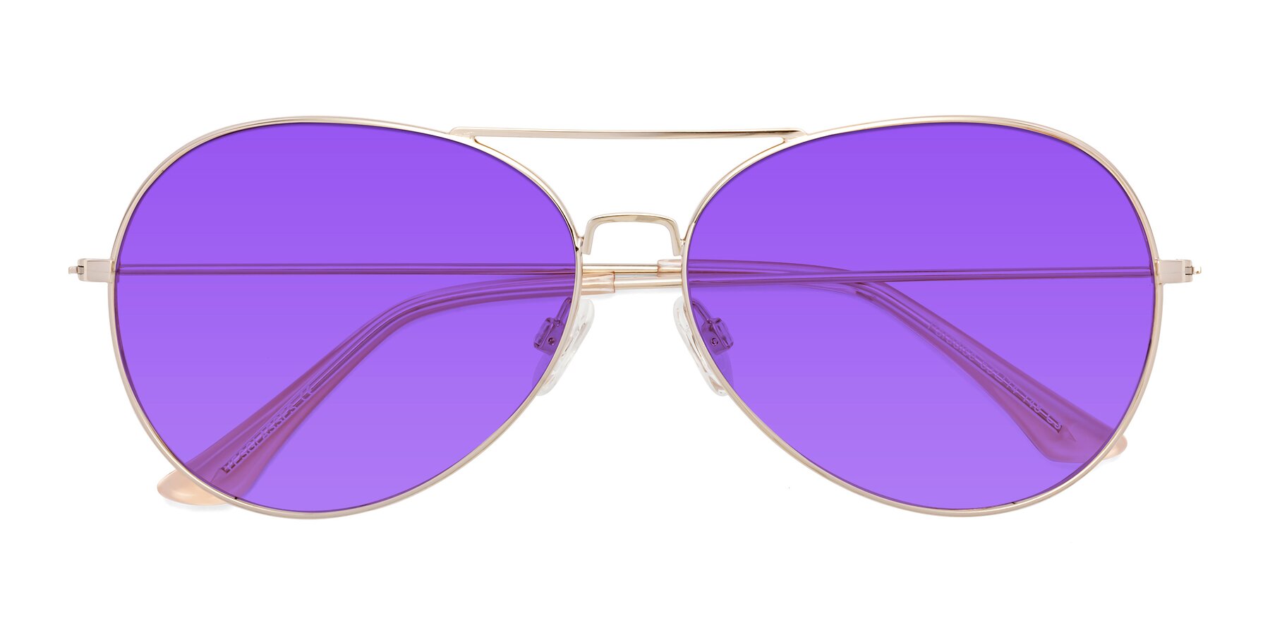 Folded Front of Paradise in Gold with Purple Tinted Lenses