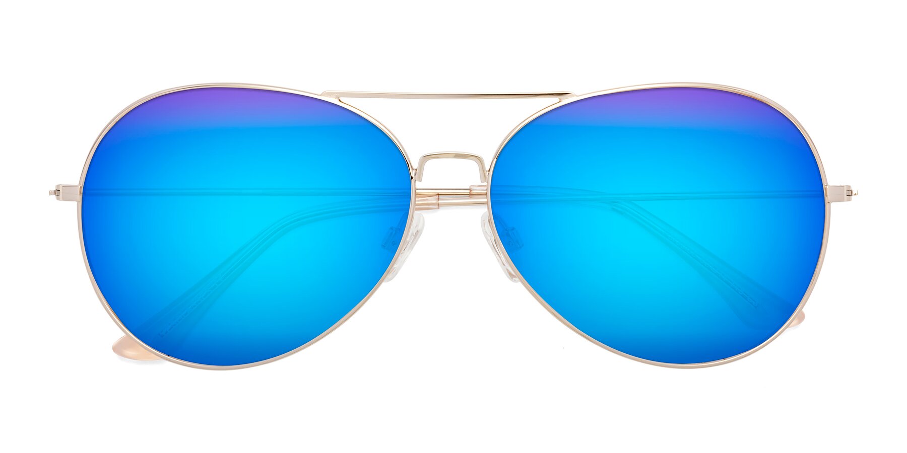 Folded Front of Paradise in Gold with Blue Mirrored Lenses
