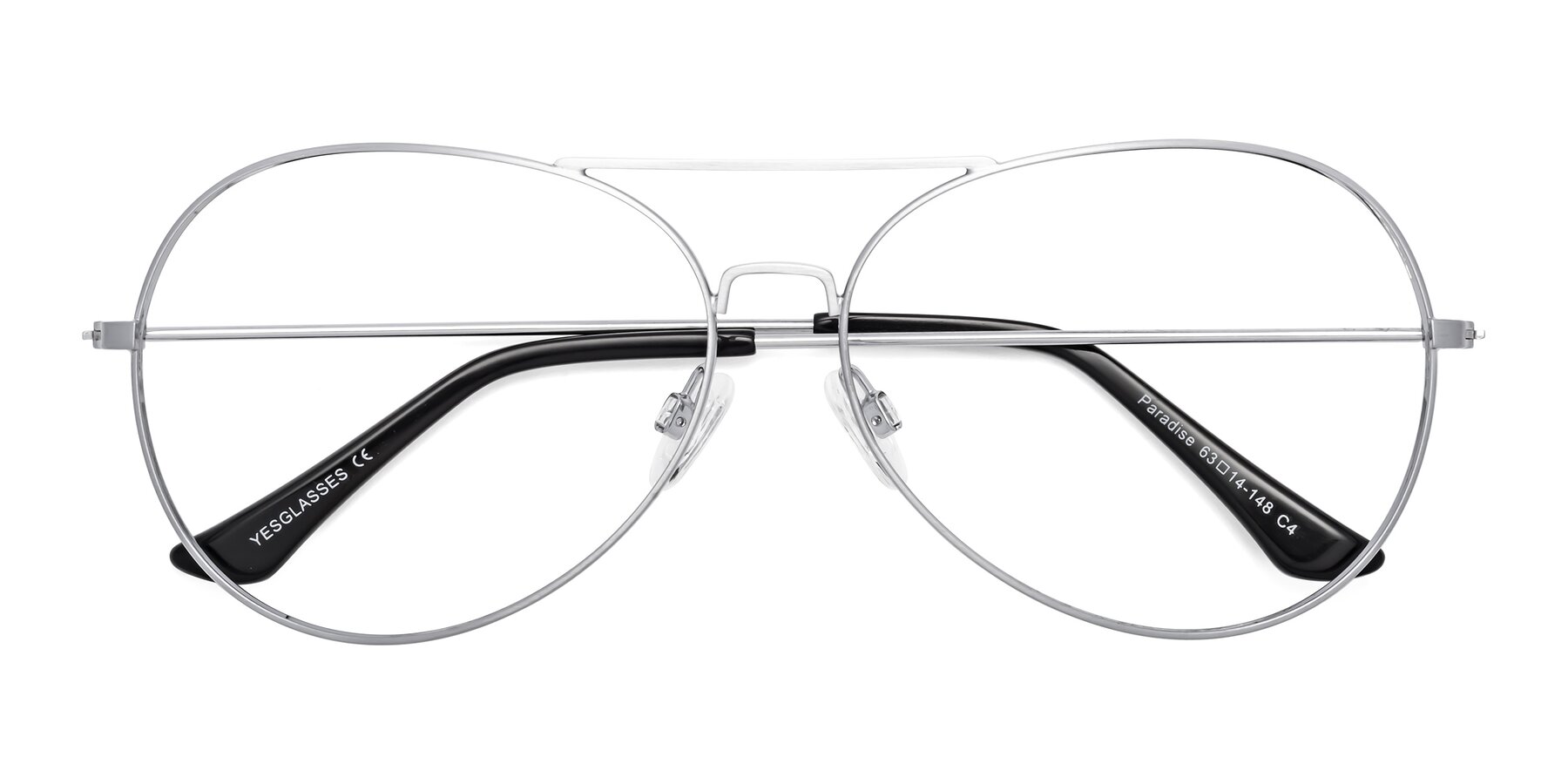 Folded Front of Paradise in Silver with Clear Reading Eyeglass Lenses