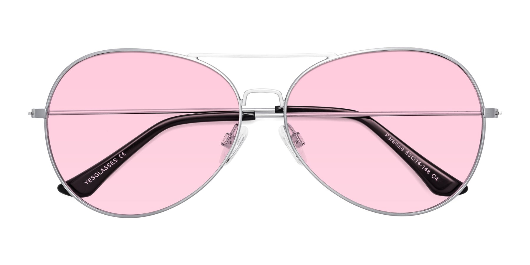 Folded Front of Paradise in Silver with Light Pink Tinted Lenses