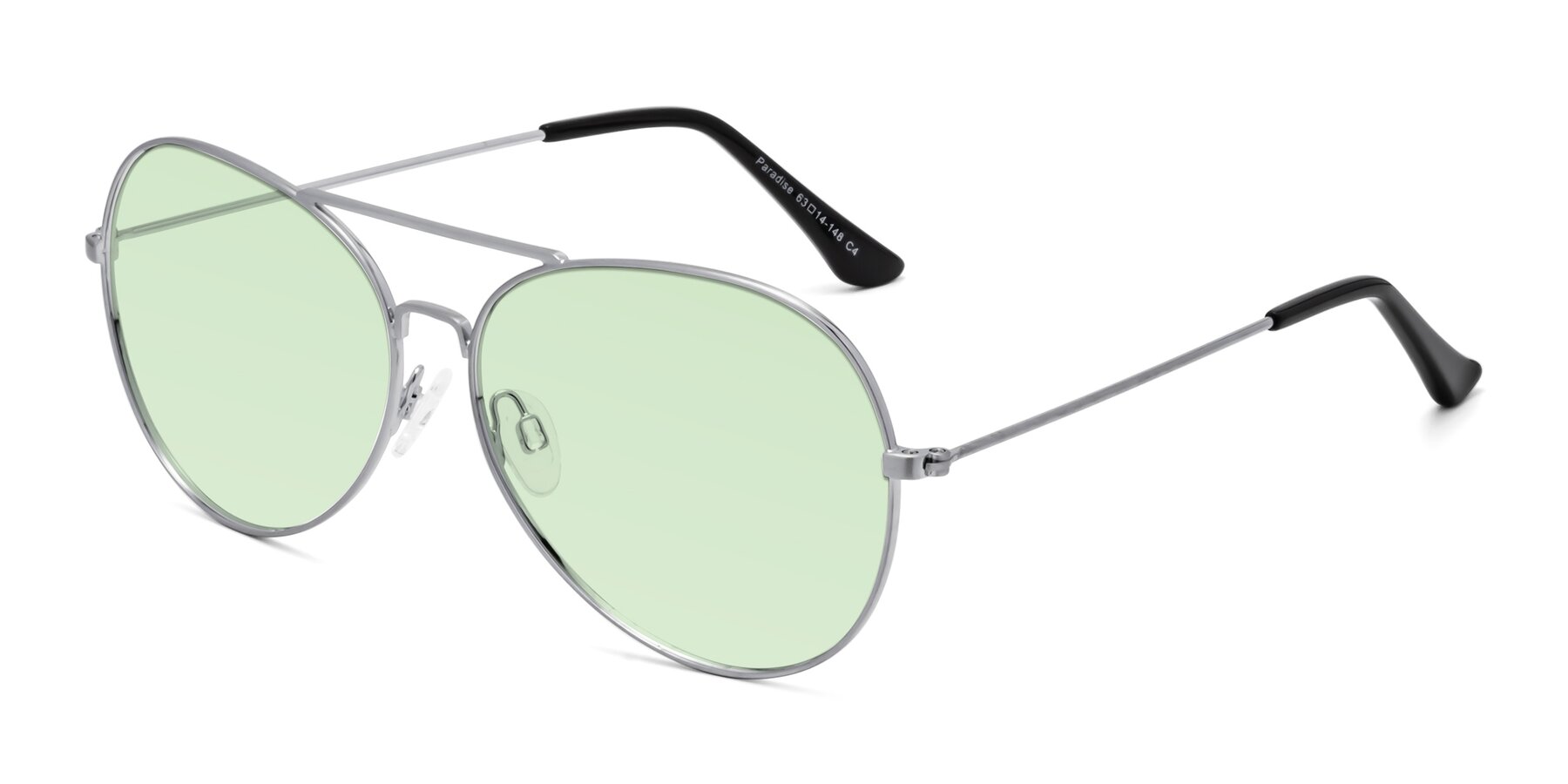 Angle of Paradise in Silver with Light Green Tinted Lenses
