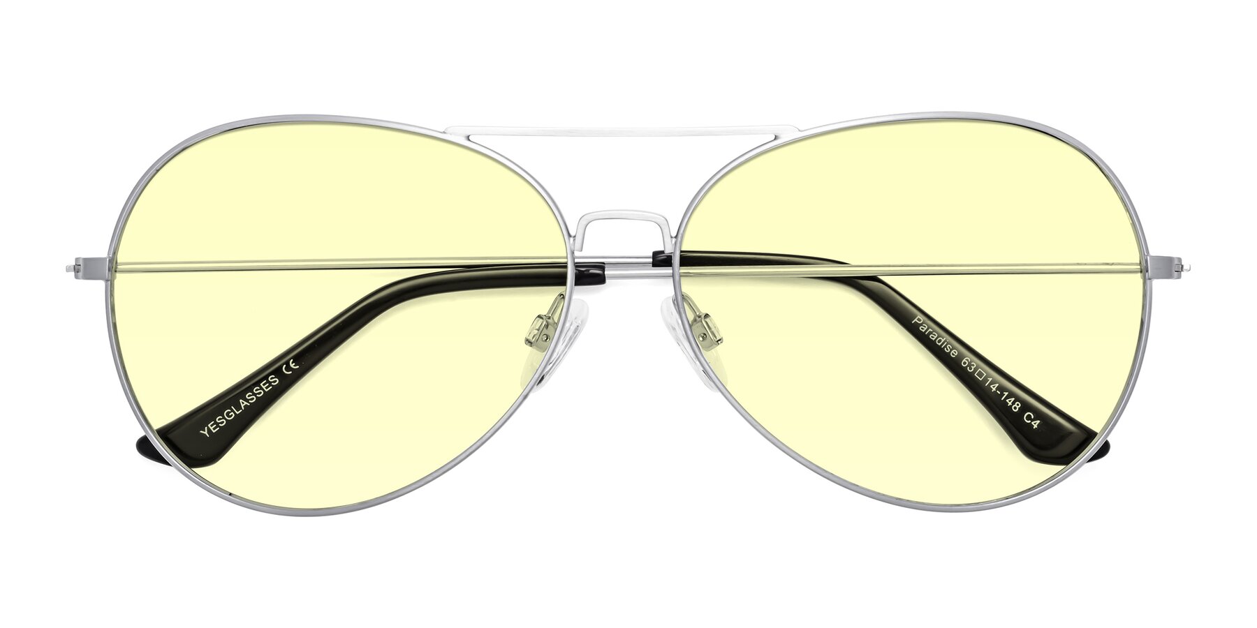Folded Front of Paradise in Silver with Light Yellow Tinted Lenses
