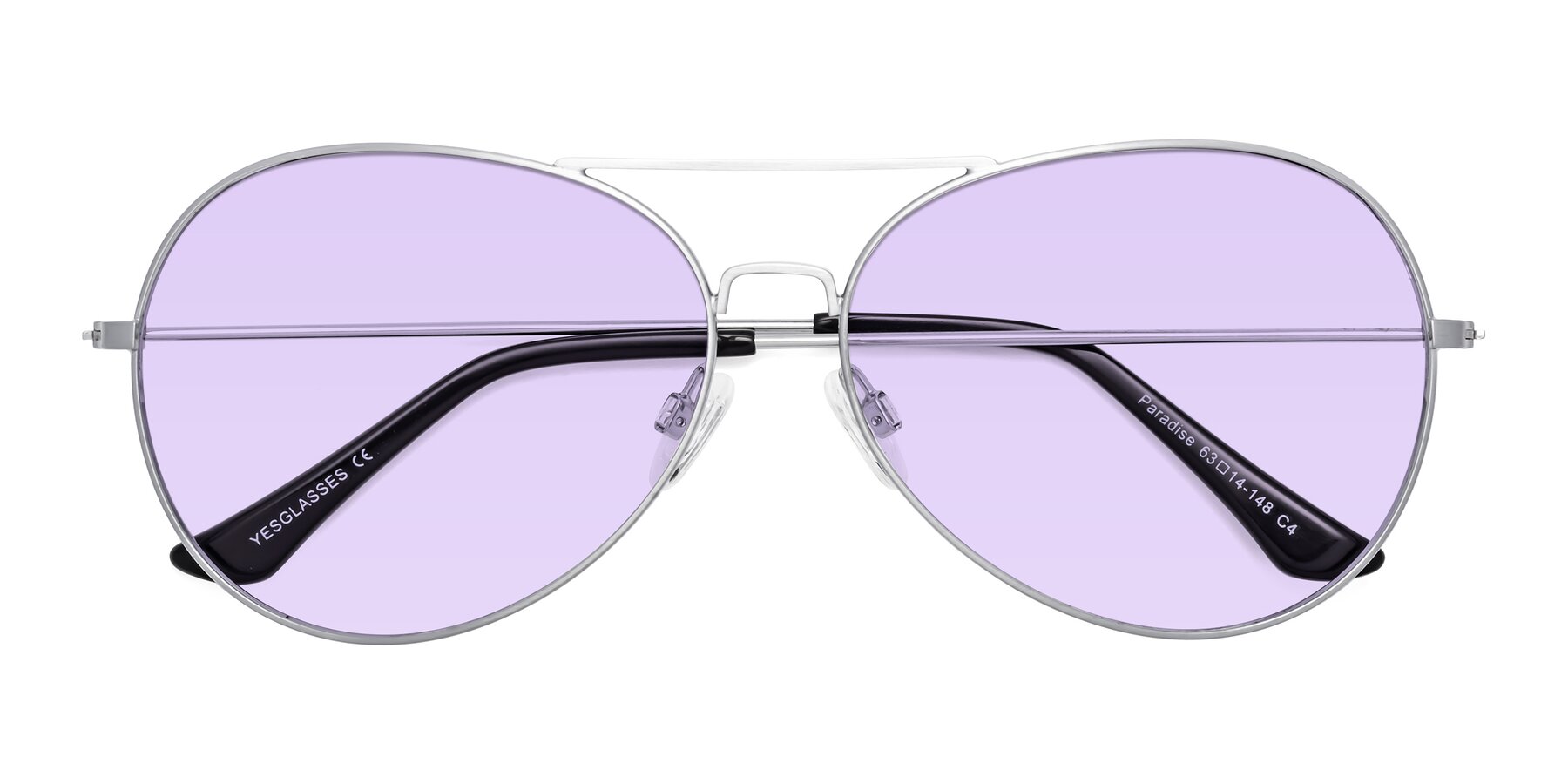 Folded Front of Paradise in Silver with Light Purple Tinted Lenses