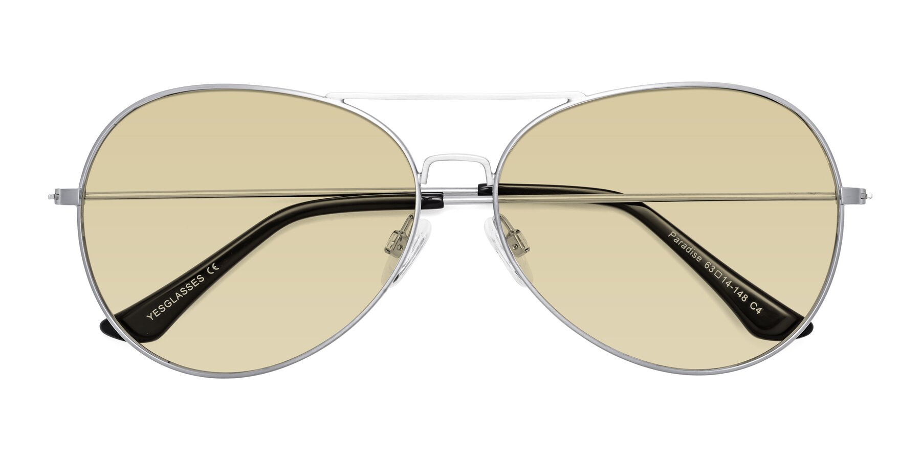 Folded Front of Paradise in Silver with Light Champagne Tinted Lenses