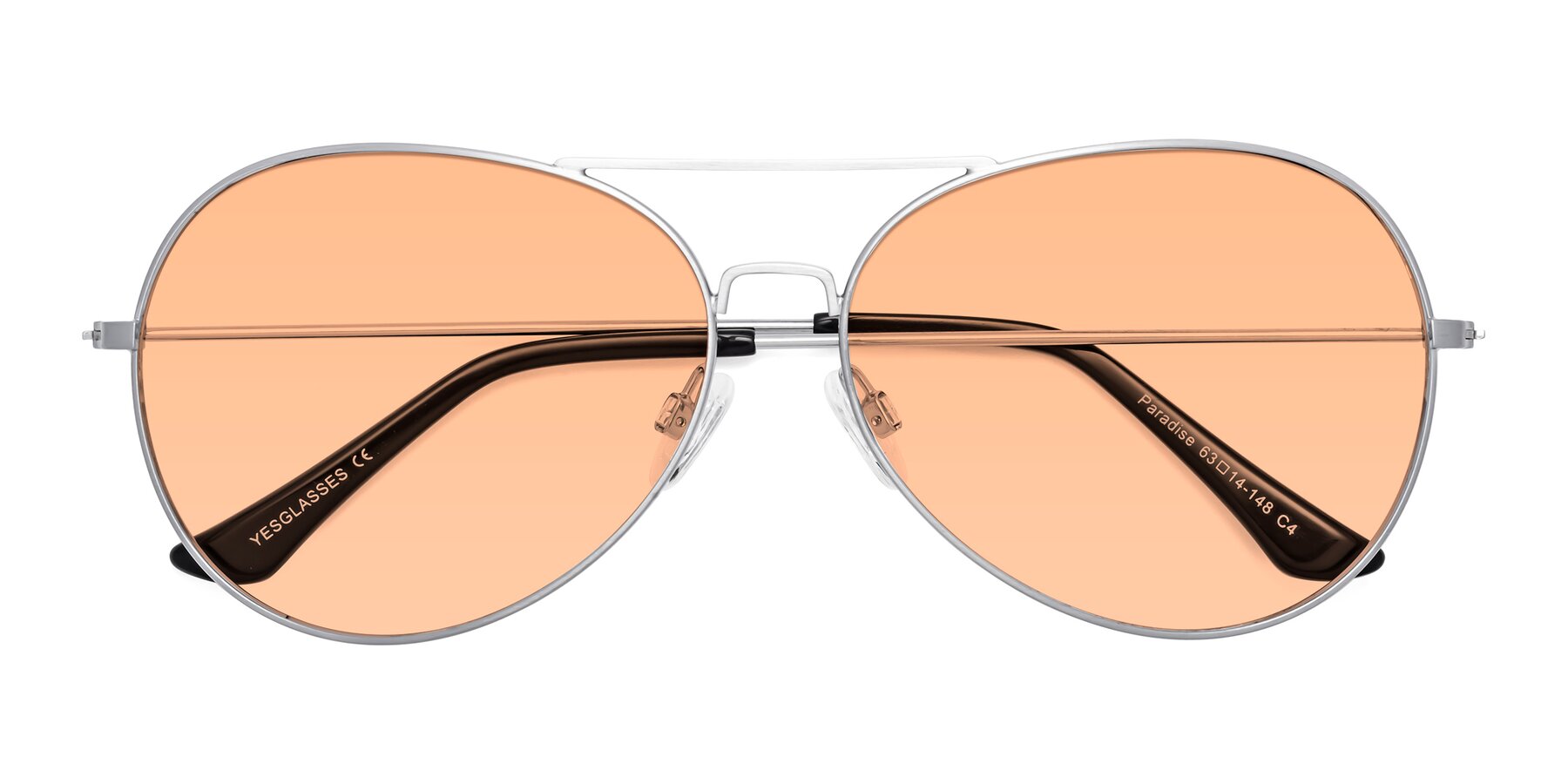 Folded Front of Paradise in Silver with Light Orange Tinted Lenses