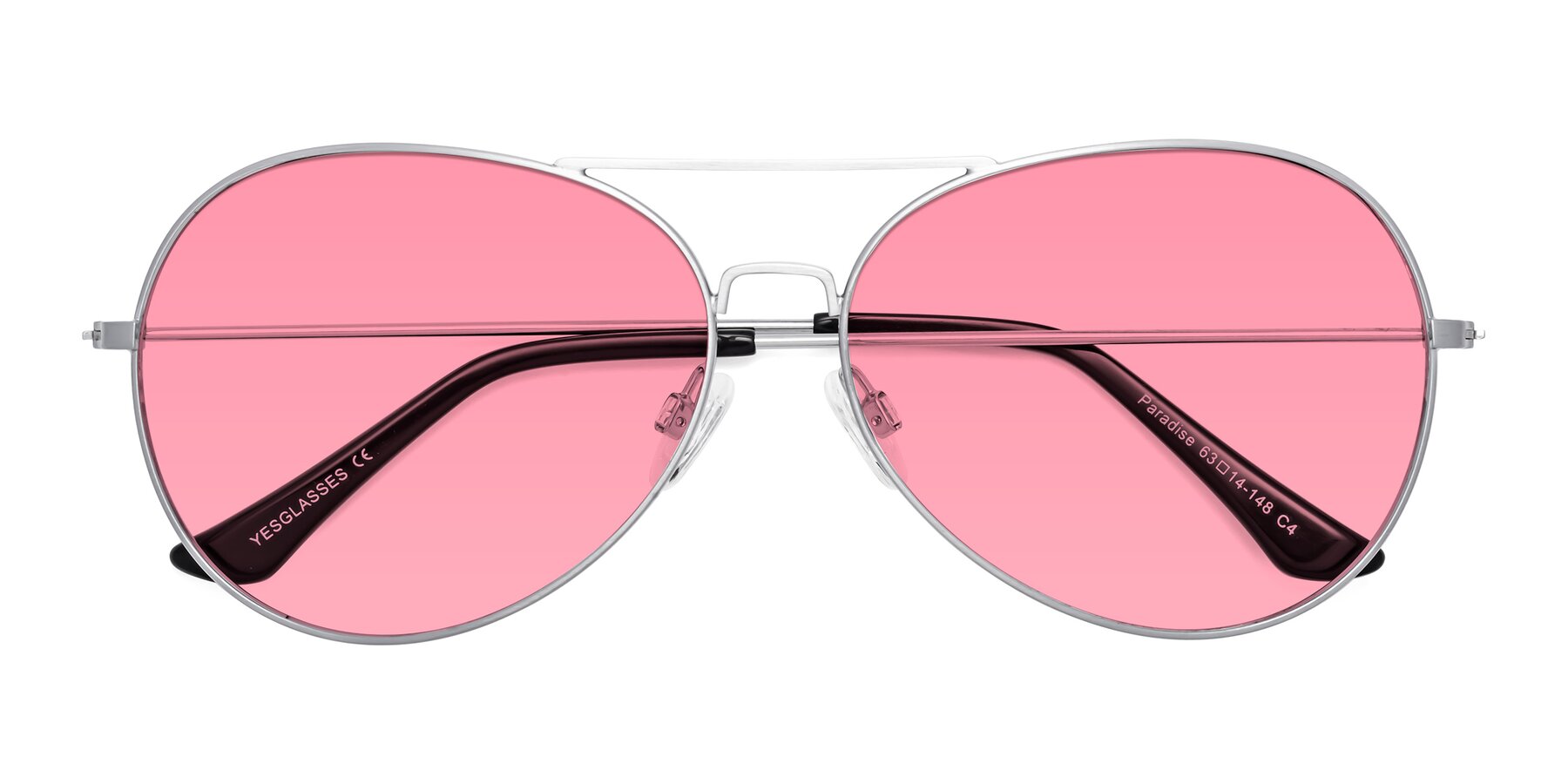 Folded Front of Paradise in Silver with Pink Tinted Lenses
