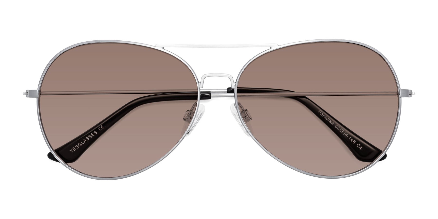 Folded Front of Paradise in Silver with Medium Brown Tinted Lenses