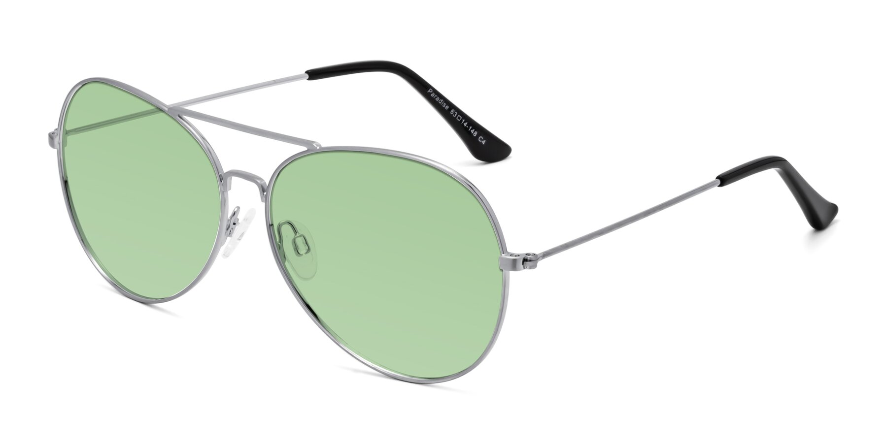 Angle of Paradise in Silver with Medium Green Tinted Lenses