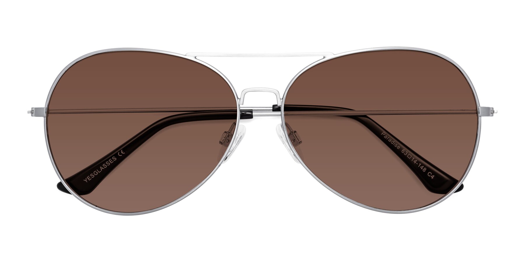 Folded Front of Paradise in Silver with Brown Tinted Lenses
