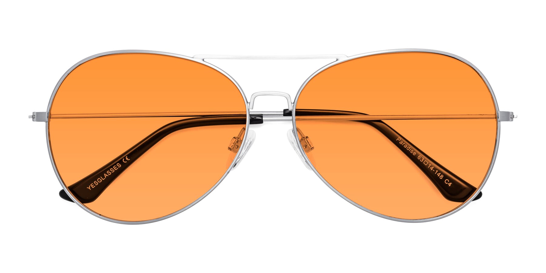 Folded Front of Paradise in Silver with Orange Tinted Lenses