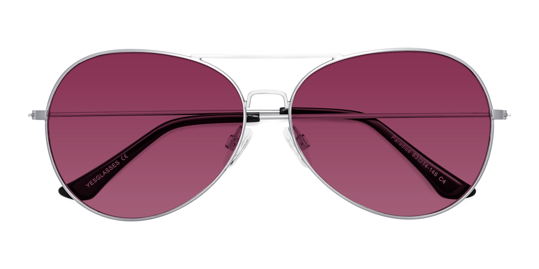 Folded Front of Paradise in Silver with Wine Tinted Lenses