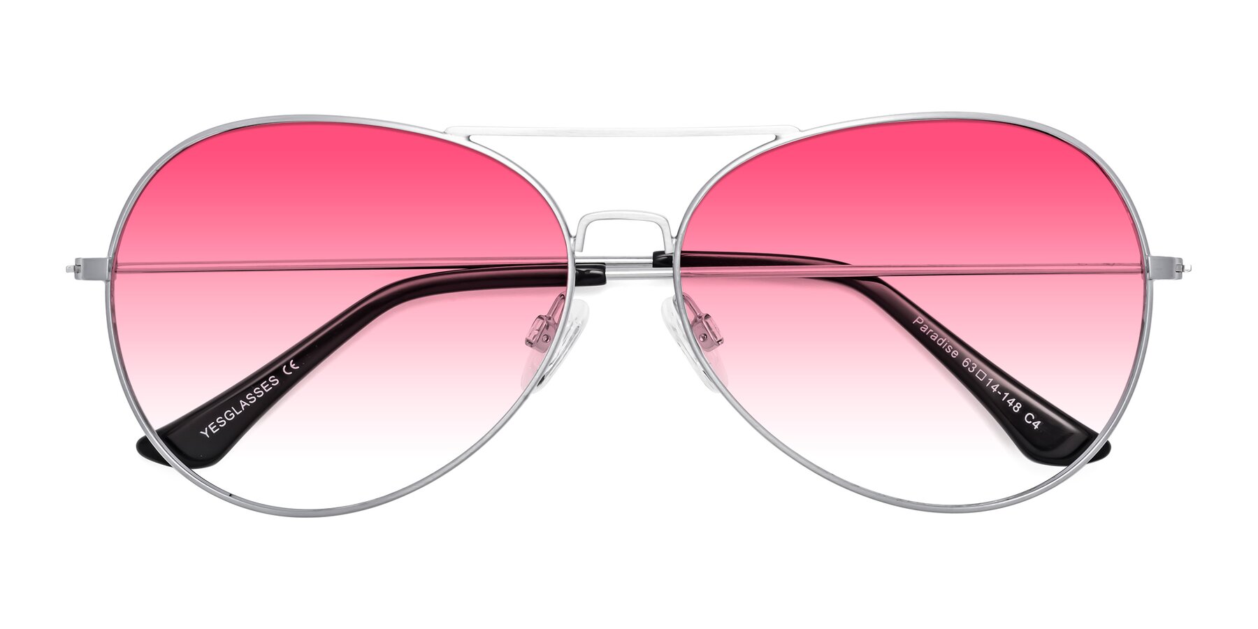 Folded Front of Paradise in Silver with Pink Gradient Lenses