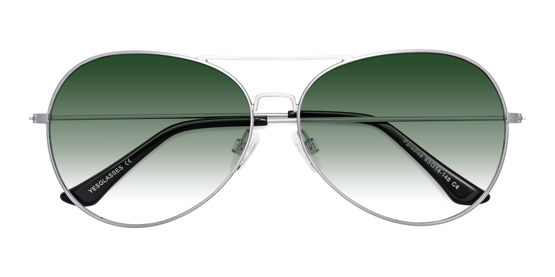 Folded Front of Paradise in Silver with Green Gradient Lenses