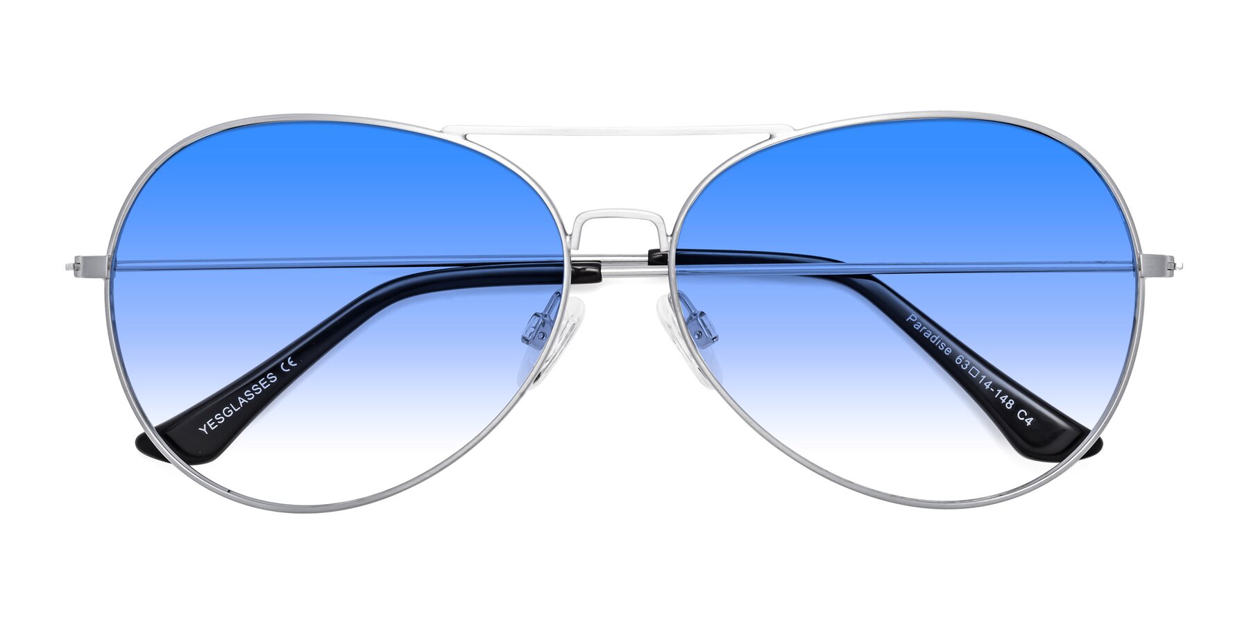 Folded Front of Paradise in Silver with Blue Gradient Lenses