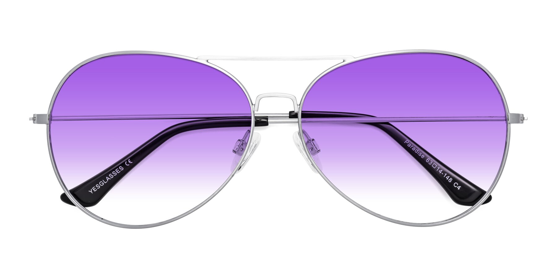 Folded Front of Paradise in Silver with Purple Gradient Lenses