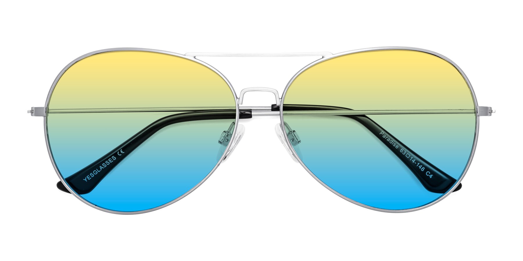 Folded Front of Paradise in Silver with Yellow / Blue Gradient Lenses