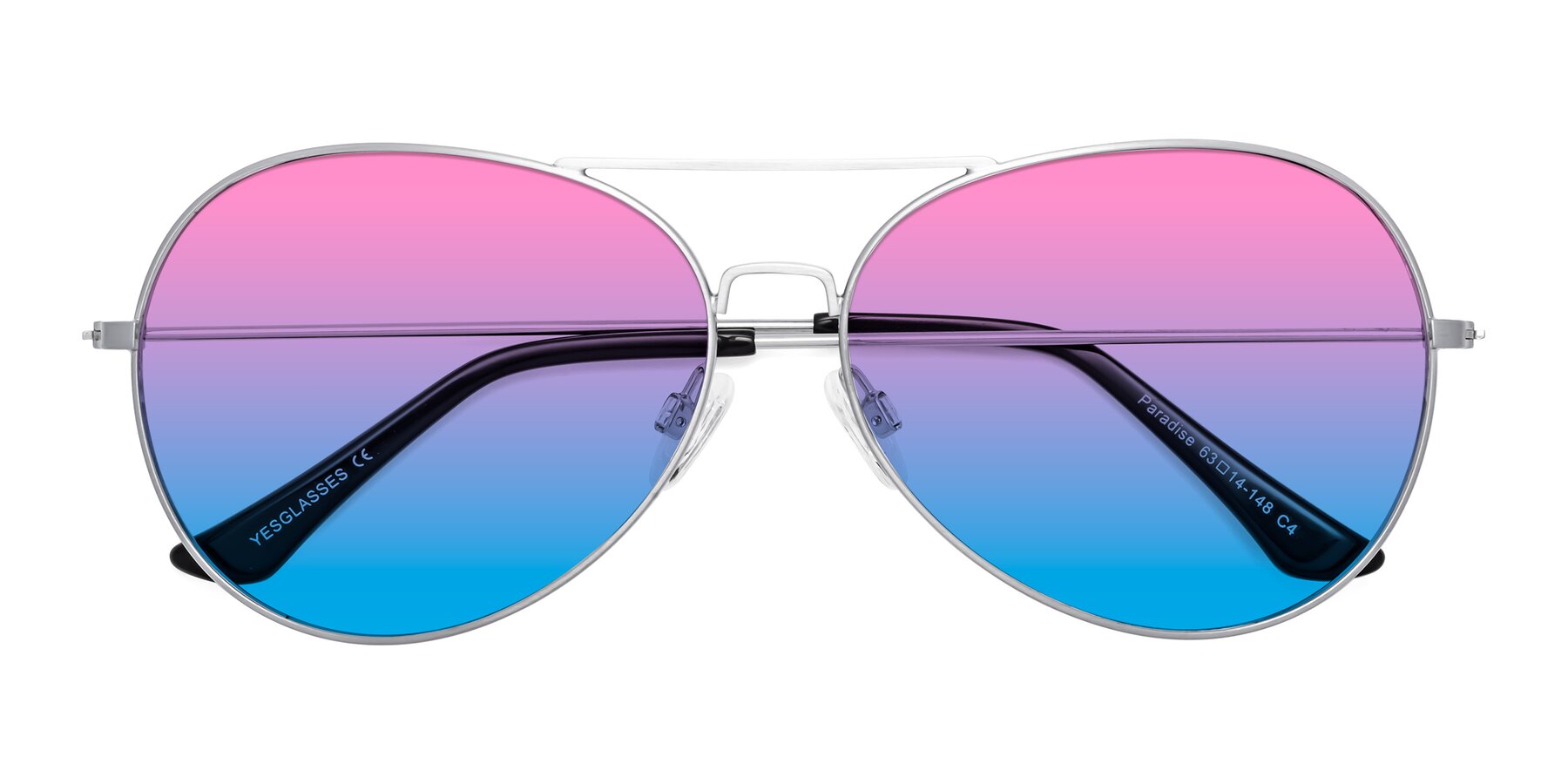 Folded Front of Paradise in Silver with Pink / Blue Gradient Lenses