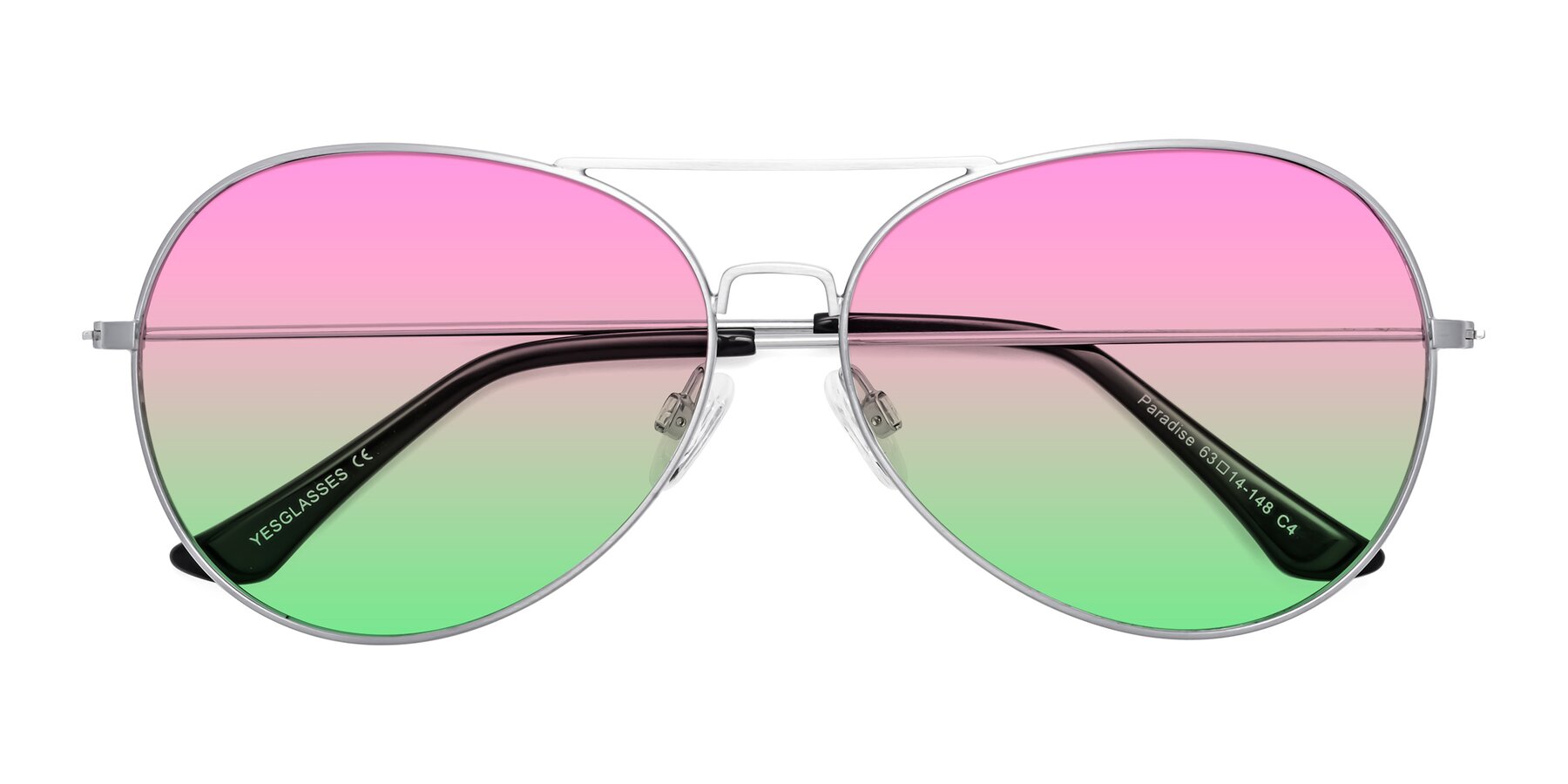 Folded Front of Paradise in Silver with Pink / Green Gradient Lenses