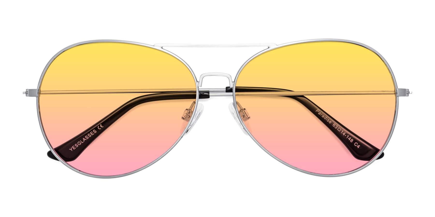Folded Front of Paradise in Silver with Yellow / Pink Gradient Lenses
