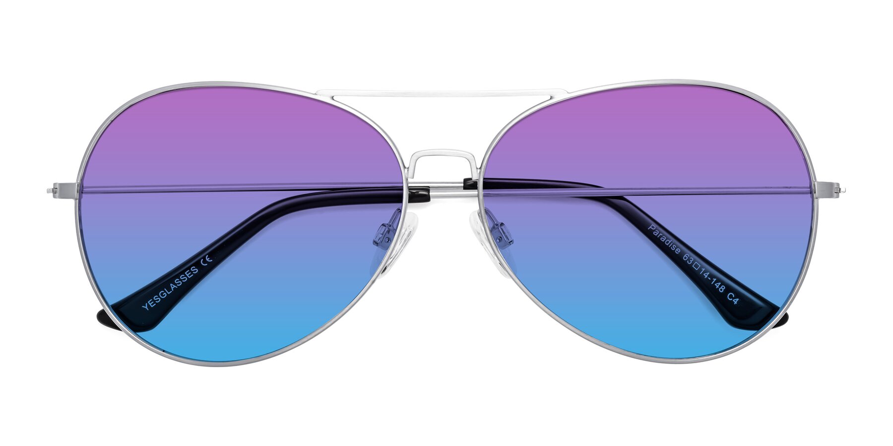 Folded Front of Paradise in Silver with Purple / Blue Gradient Lenses