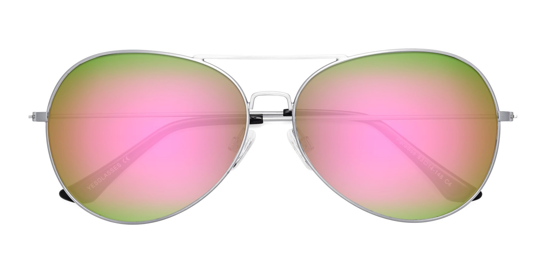 Folded Front of Paradise in Silver with Pink Mirrored Lenses