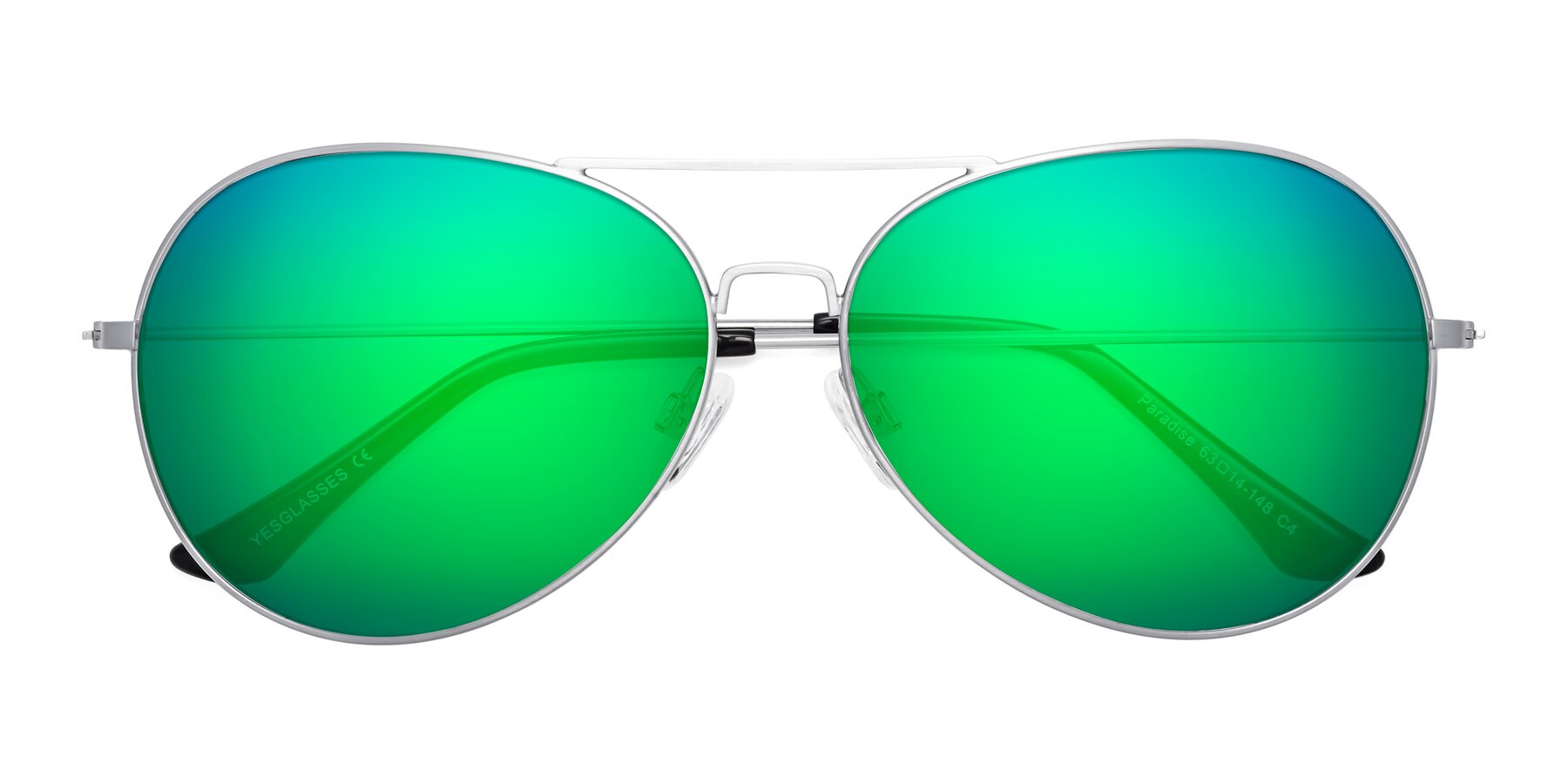 Folded Front of Paradise in Silver with Green Mirrored Lenses