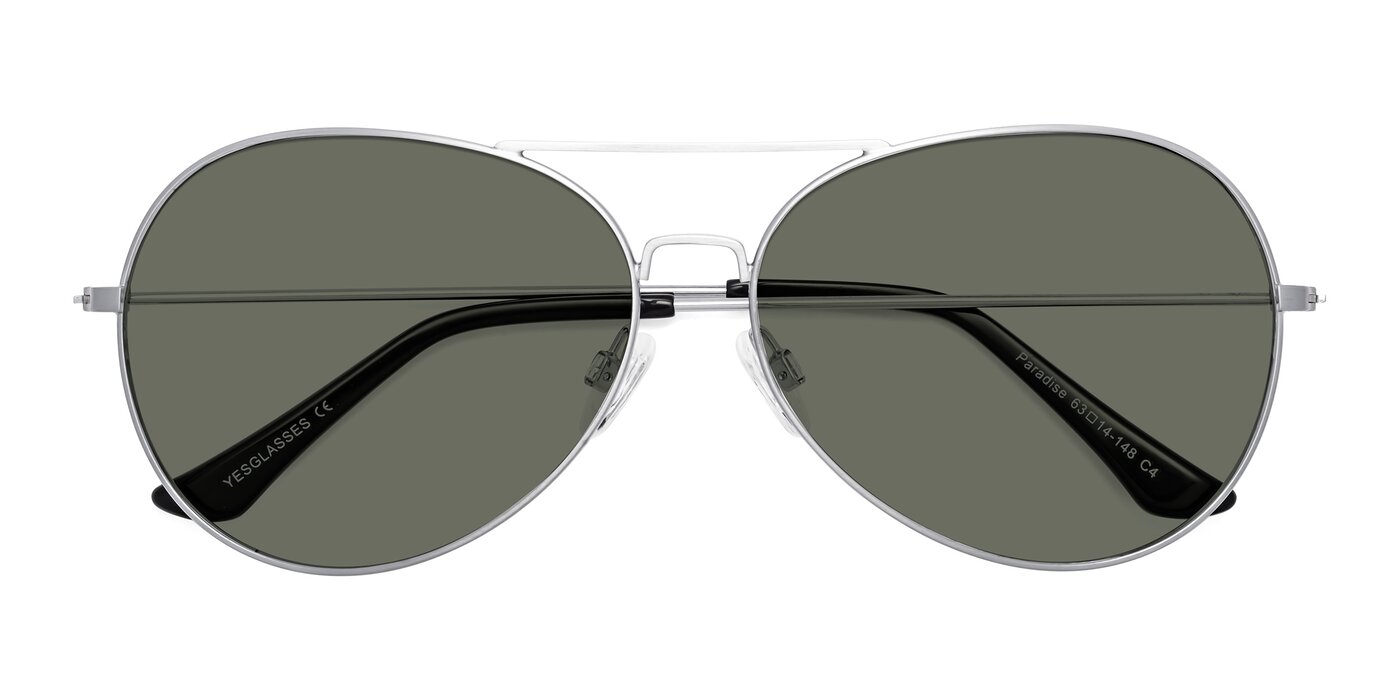 Silver Oversized Grandpa Aviator Polarized Sunglasses with Gray Sunwear ...