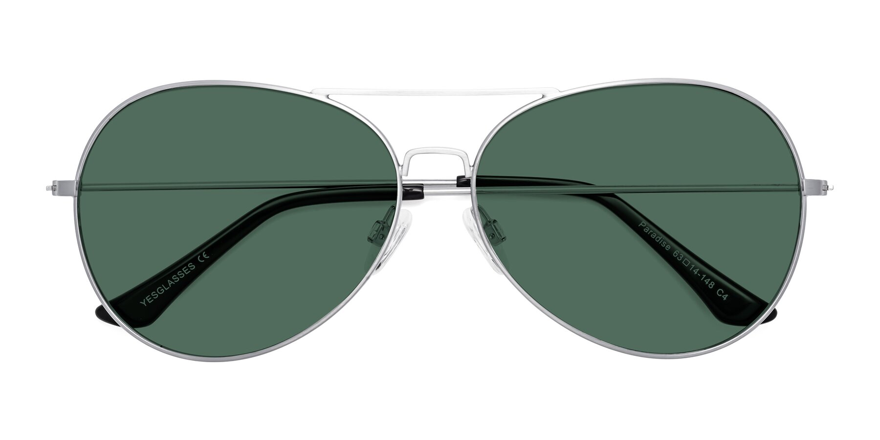 Folded Front of Paradise in Silver with Green Polarized Lenses