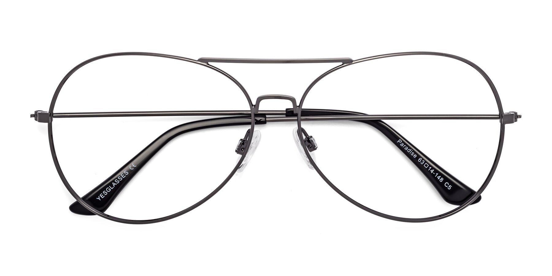 Folded Front of Paradise in Gunmetal with Clear Reading Eyeglass Lenses