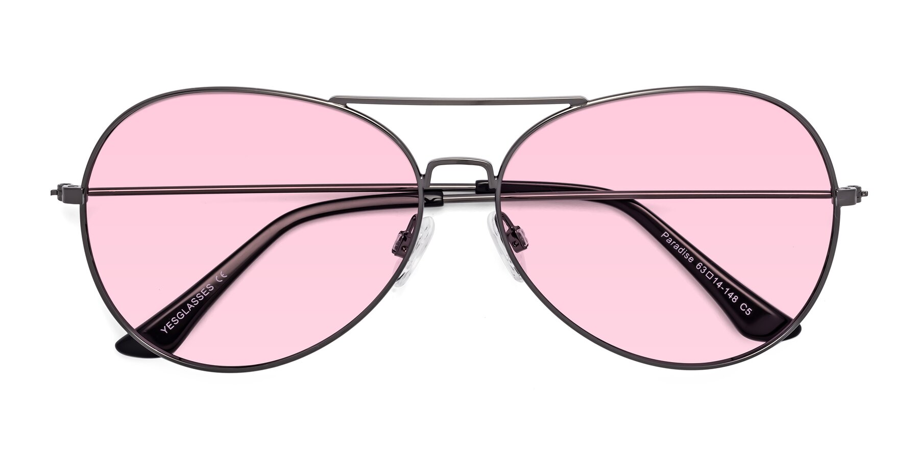 Folded Front of Paradise in Gunmetal with Light Pink Tinted Lenses