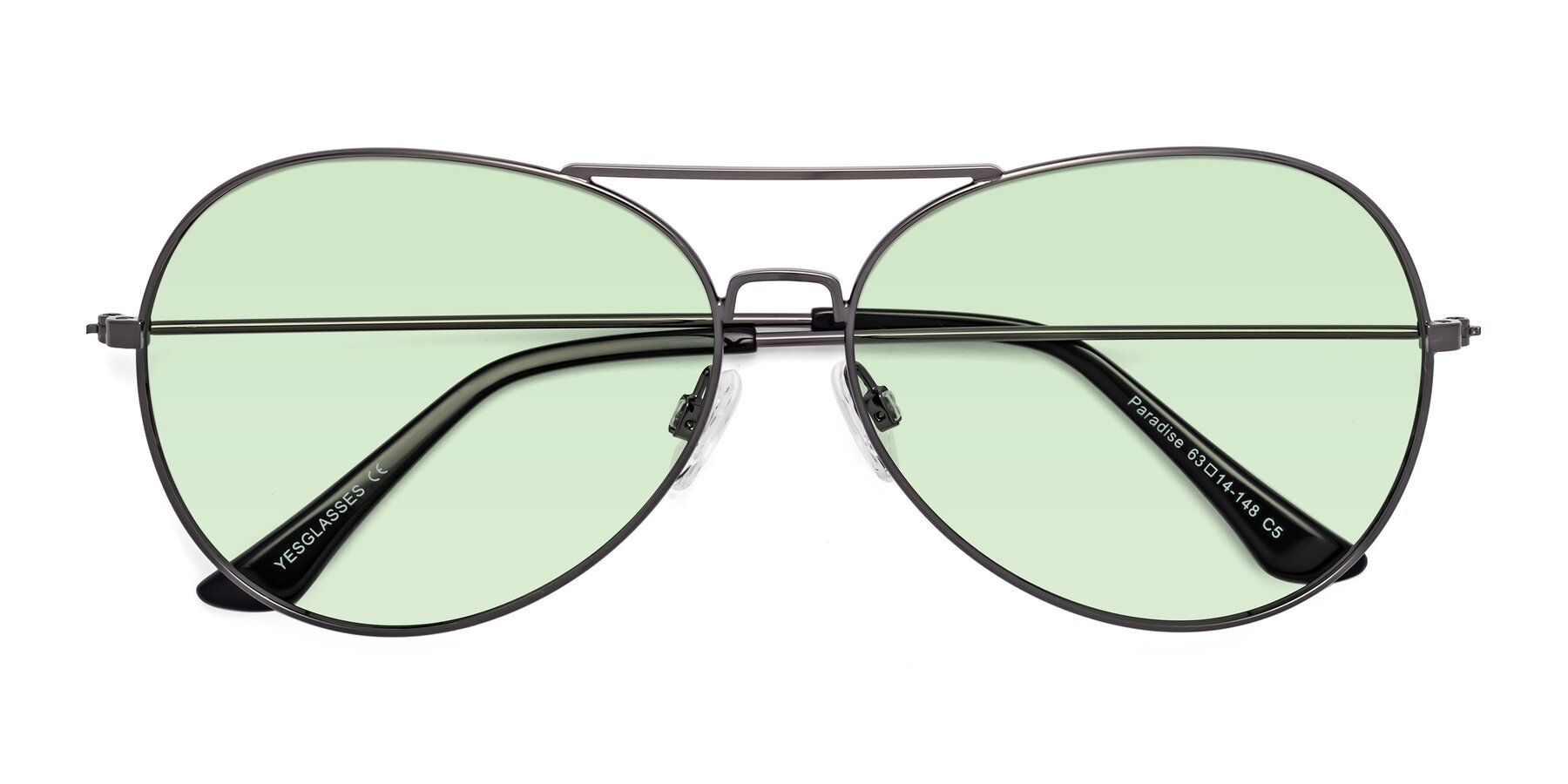 Folded Front of Paradise in Gunmetal with Light Green Tinted Lenses