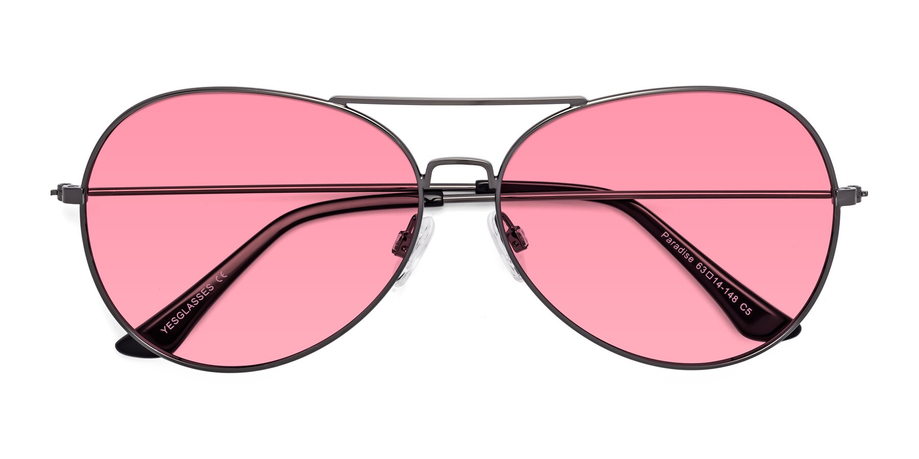 Folded Front of Paradise in Gunmetal with Pink Tinted Lenses