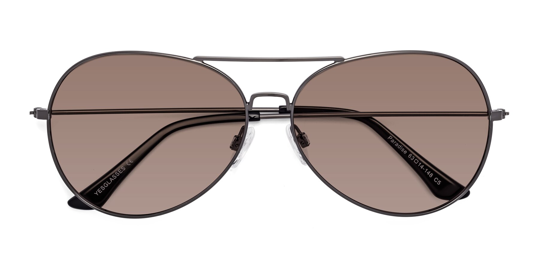 Folded Front of Paradise in Gunmetal with Medium Brown Tinted Lenses