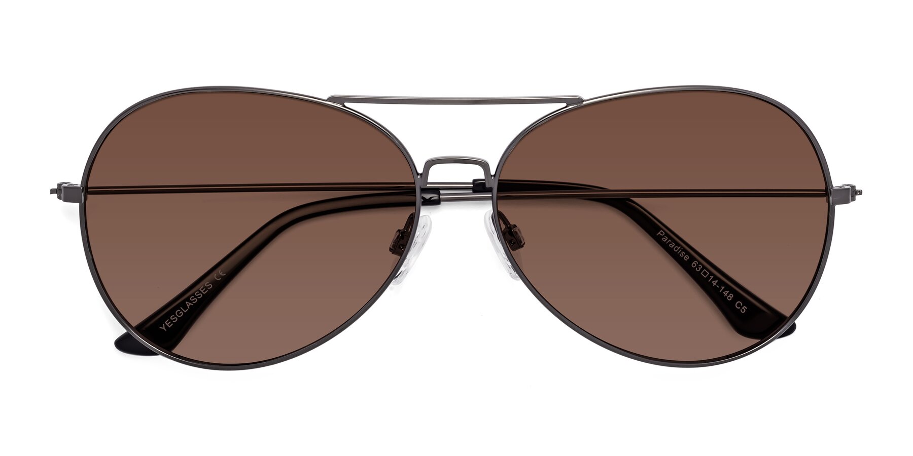 Folded Front of Paradise in Gunmetal with Brown Tinted Lenses