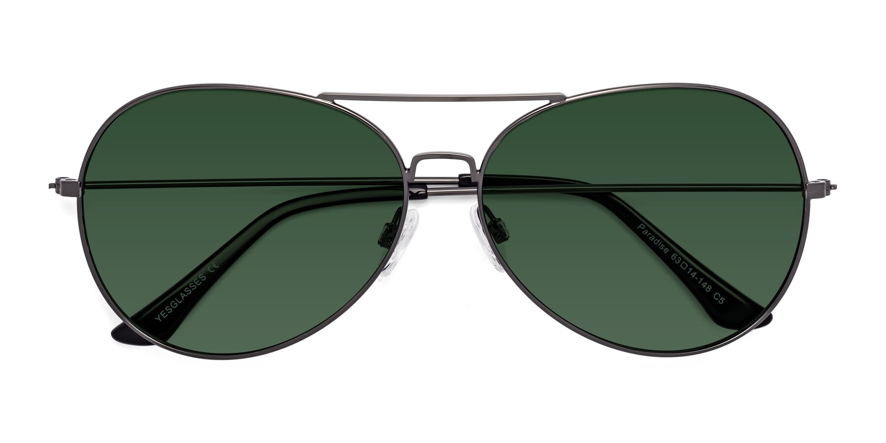 Folded Front of Paradise in Gunmetal with Green Tinted Lenses